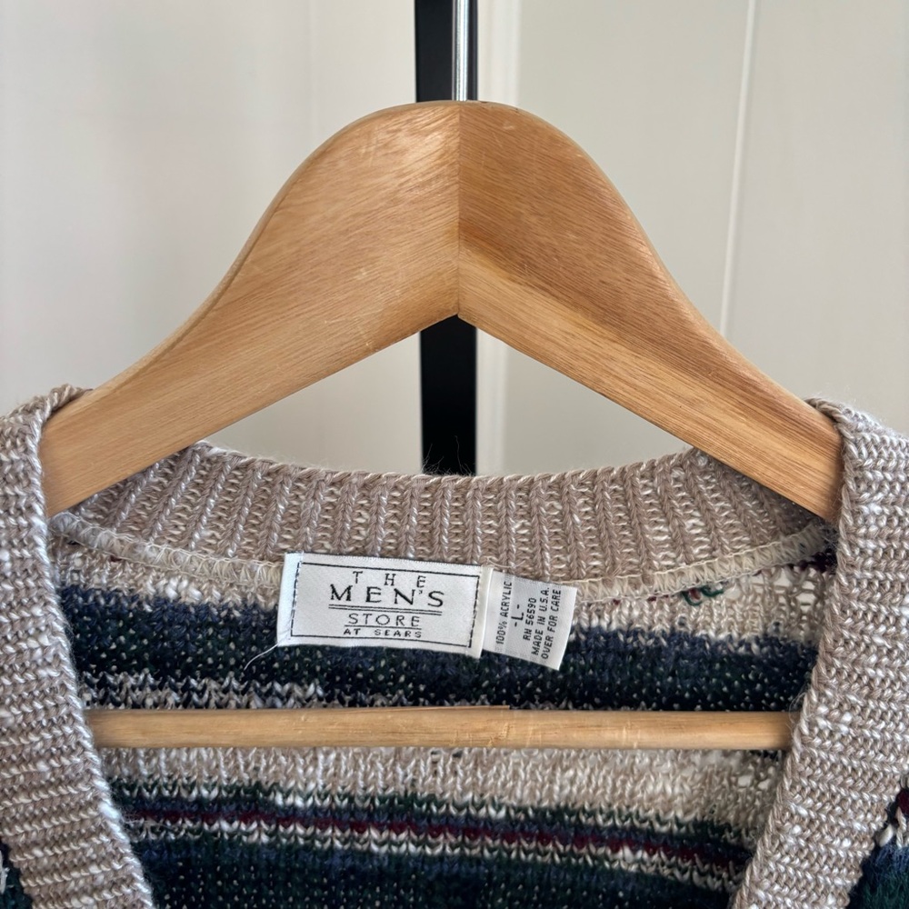 Vintage Sears Men’s Store Large Acrylic Knit Fair Isle Grandpa Cardigan Sweater